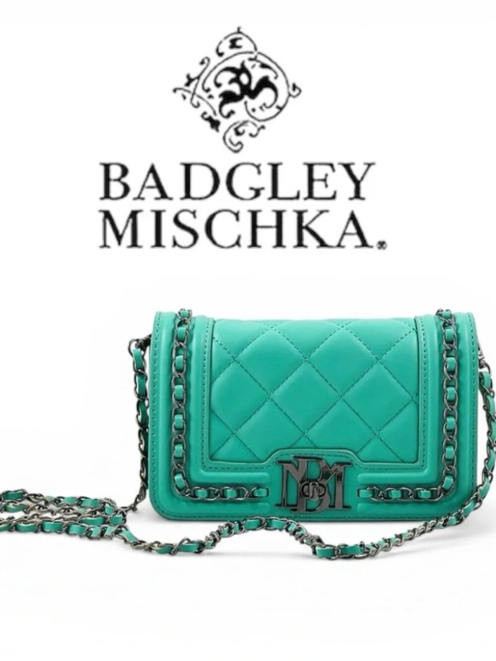 Badgley Mischka Turquoise Quilted Chain Crossbody Bag